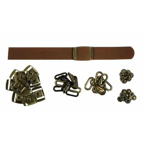 Brown Leather + Brass Clasp Buckle Set (10 Set)